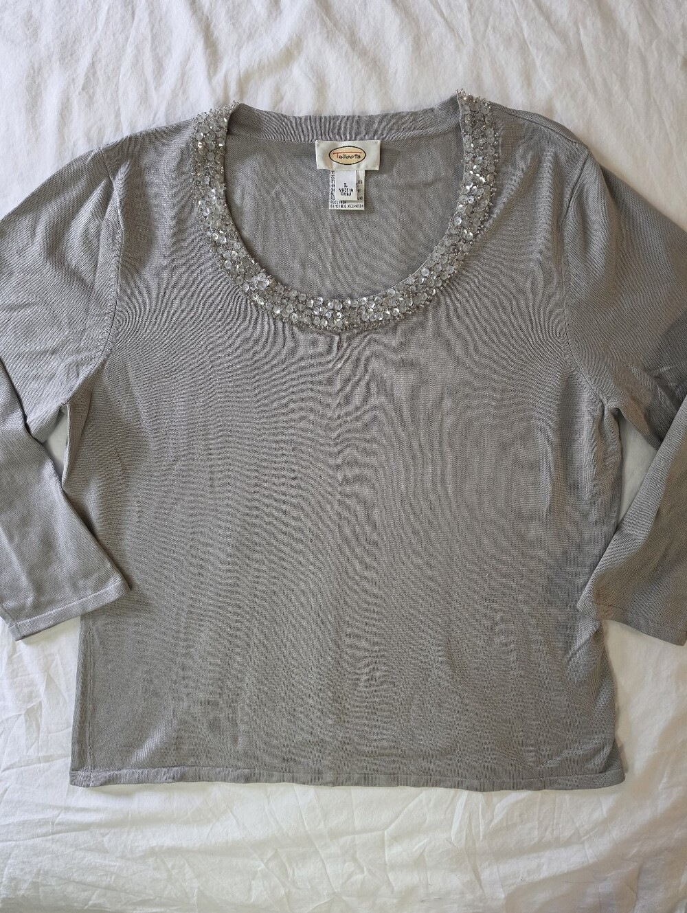 Vintage Y2K Talbots Silk Sequin Embellished Scoop Neck Knit Top L